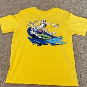 Yellow Boys surfing skeleton T-shirt
